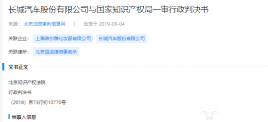 长城WEY商标仍存三大争议 注册时指定用于日化品品类