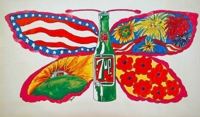 汽水商标设计图案欣赏 | 70s年代的惊艳靓丽七喜海报