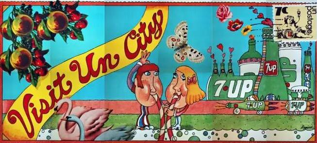 汽水商标设计图案欣赏 | 70s年代的惊艳靓丽七喜海报