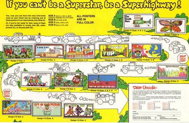 汽水商标设计图案欣赏 | 70s年代的惊艳靓丽七喜海报