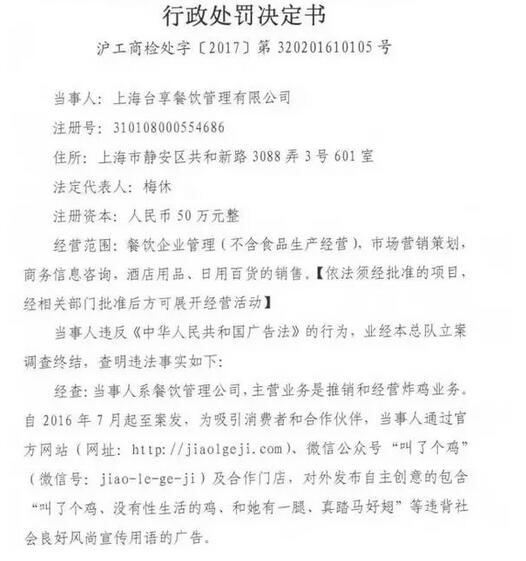 因申请商标名字辣眼睛，叫了个鸡”被重罚50万后