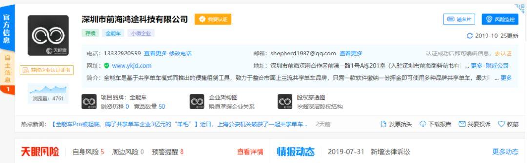 全能车App翻车背后:一份押金撬开所有单车,幕后公司坐拥27个商标